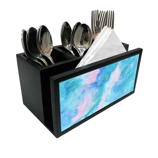 Cutlery Tissue Holder Napkin Stand -  Arctic Space Sky Blue Green Watercolor Nutcase