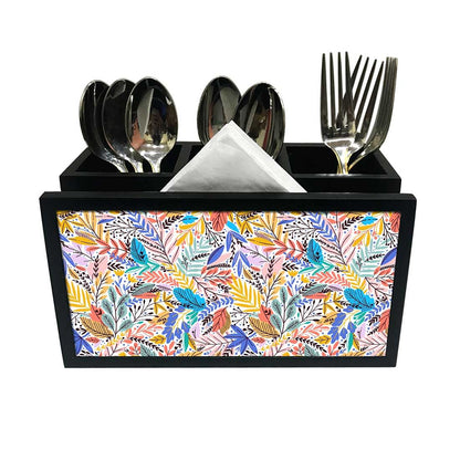 Cutlery Tissue Holder Napkin Stand -  Jungle Yellow Multicolor Florals Nutcase