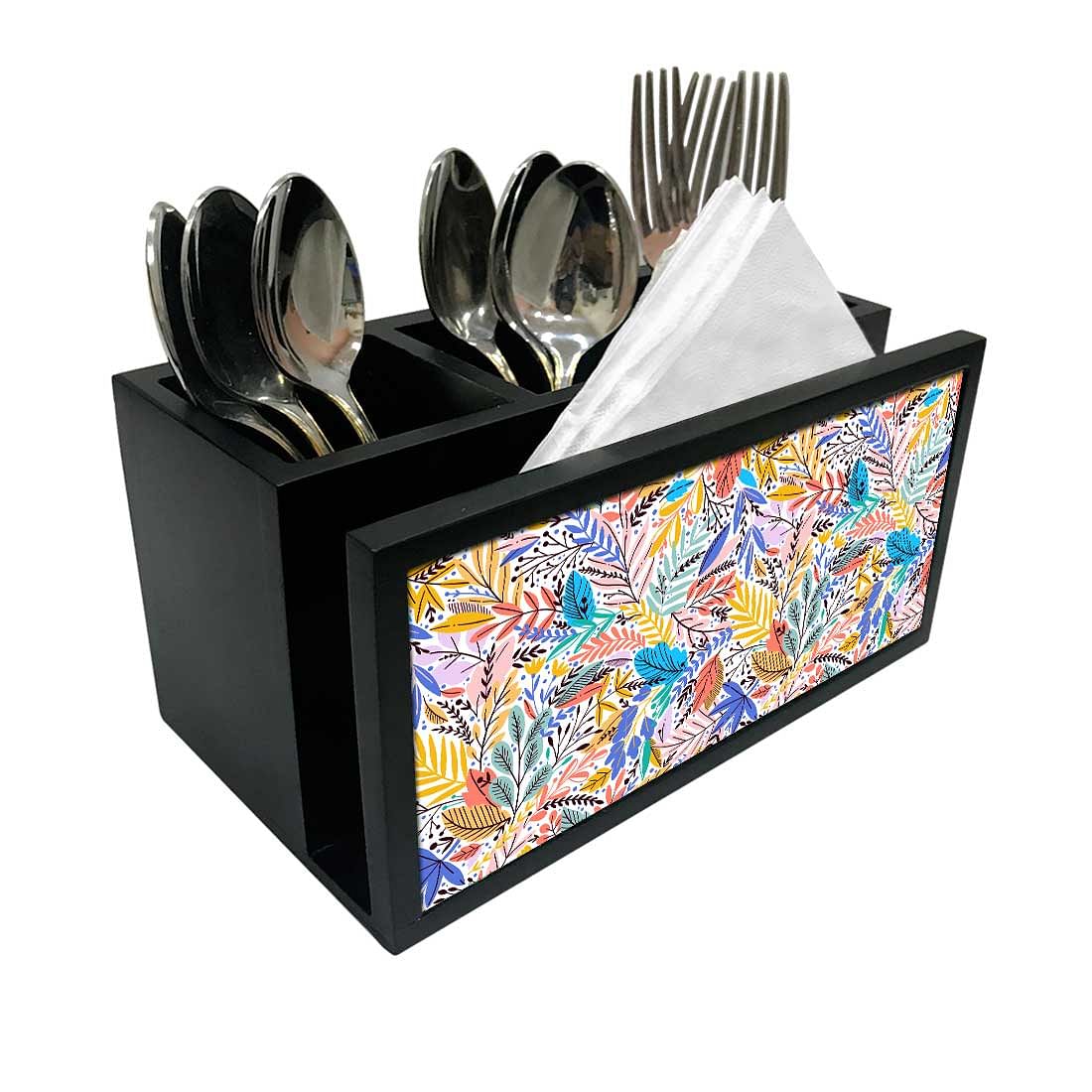 Cutlery Tissue Holder Napkin Stand -  Jungle Yellow Multicolor Florals Nutcase