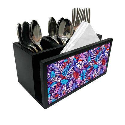 Cutlery Tissue Holder Napkin Stand -  Jungle Purple Multicolor Florals Nutcase