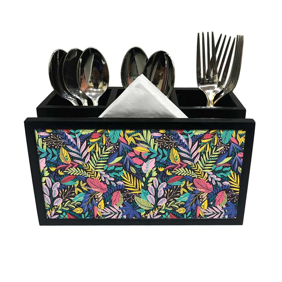 Cutlery Tissue Holder Napkin Stand -  Colorful Jungle Green Florals Nutcase