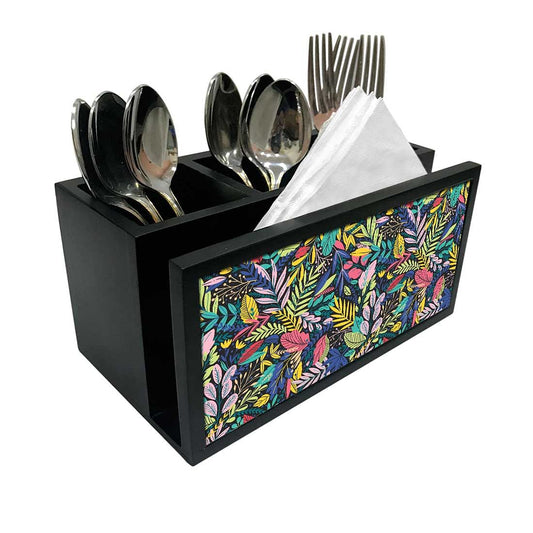 Cutlery Tissue Holder Napkin Stand -  Colorful Jungle Green Florals Nutcase