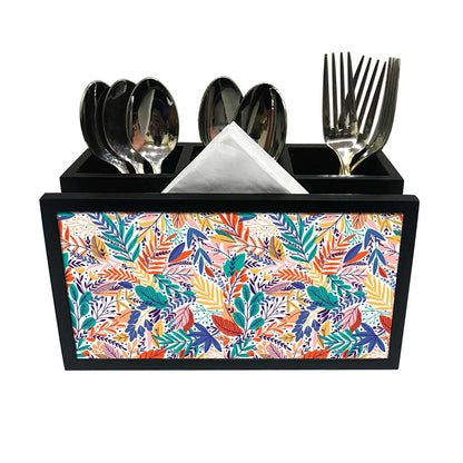 Cutlery Tissue Holder Napkin Stand -  Jungle Green Multicolor Florals Nutcase