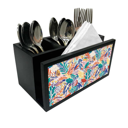 Cutlery Tissue Holder Napkin Stand -  Jungle Green Multicolor Florals Nutcase