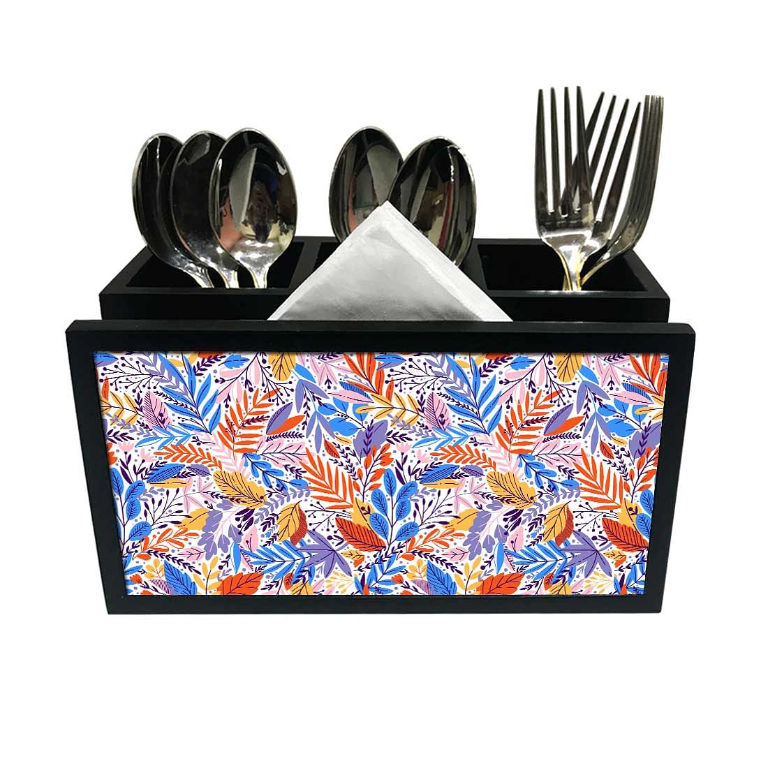 Cutlery Tissue Holder Napkin Stand -  Jungle Blue Multicolor Florals Nutcase