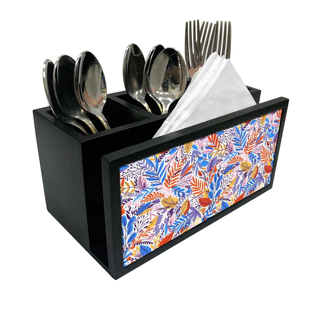 Cutlery Tissue Holder Napkin Stand -  Jungle Blue Multicolor Florals Nutcase