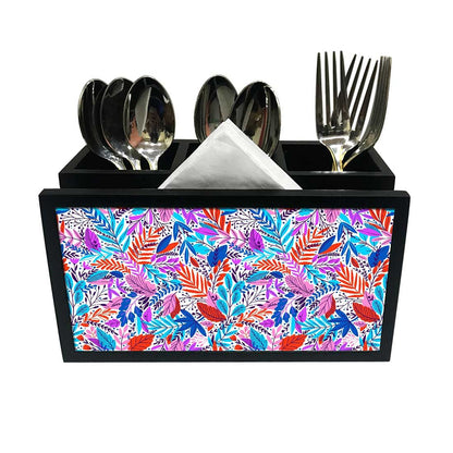 Cutlery Tissue Holder Napkin Stand -  Jungle Orange and Purple Florals Nutcase