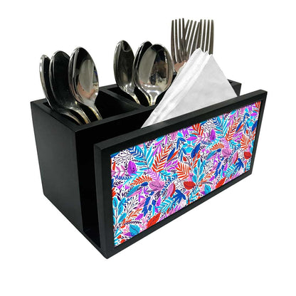 Cutlery Tissue Holder Napkin Stand -  Jungle Orange and Purple Florals Nutcase