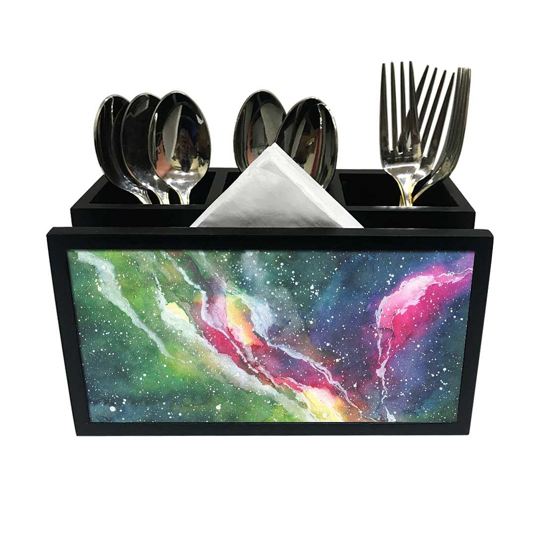 Cutlery Tissue Holder Napkin Stand -  Space Green Watercolor Nutcase