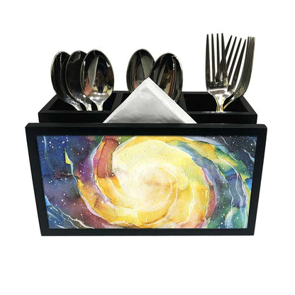 Cutlery Tissue Holder Napkin Stand -  Space Yellow Watercolor Nutcase