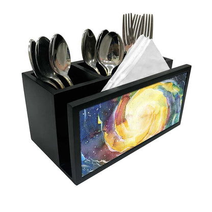 Cutlery Tissue Holder Napkin Stand -  Space Yellow Watercolor Nutcase