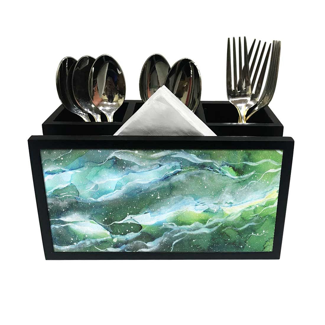 Cutlery Tissue Holder Napkin Stand -  Space Dark Green Watercolor Nutcase