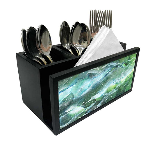 Cutlery Tissue Holder Napkin Stand -  Space Dark Green Watercolor Nutcase