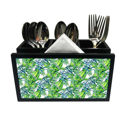 Cutlery Tissue Holder Napkin Stand -  Green Leaf Nutcase