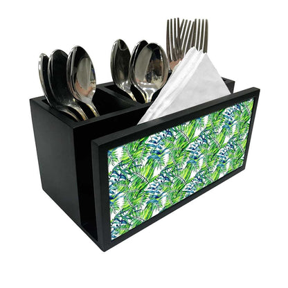 Cutlery Tissue Holder Napkin Stand -  Green Leaf Nutcase