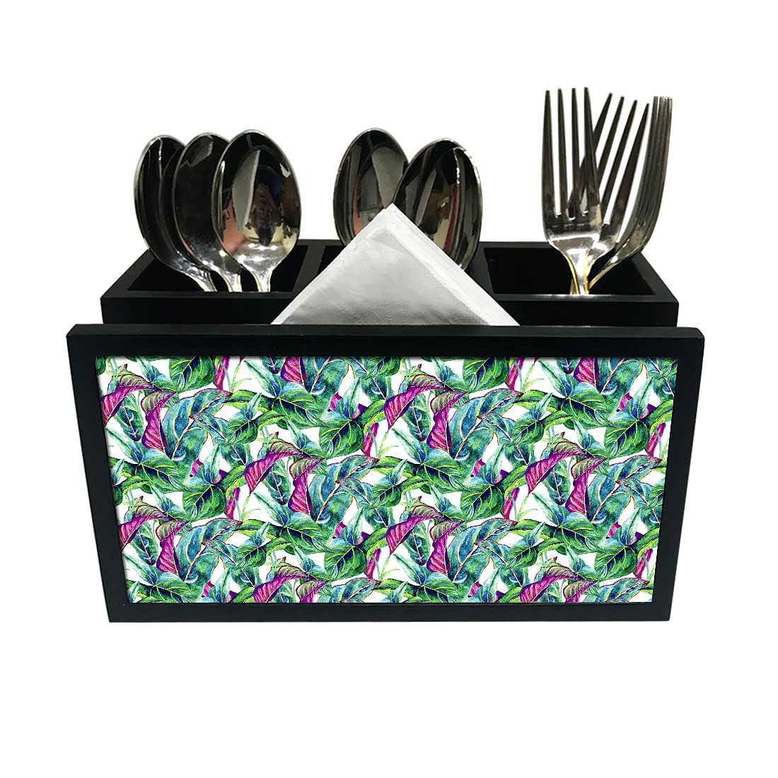 Cutlery Tissue Holder Napkin Stand -  Green Tropical Leaf Nutcase