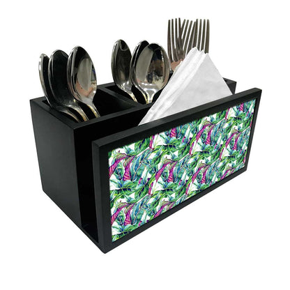 Cutlery Tissue Holder Napkin Stand -  Green Tropical Leaf Nutcase