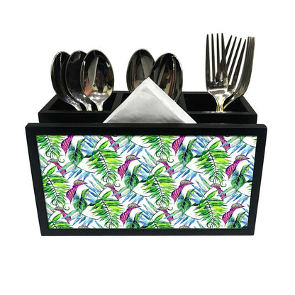 Cutlery Tissue Holder Napkin Stand -  Green and Purple Tropical Leaf Nutcase