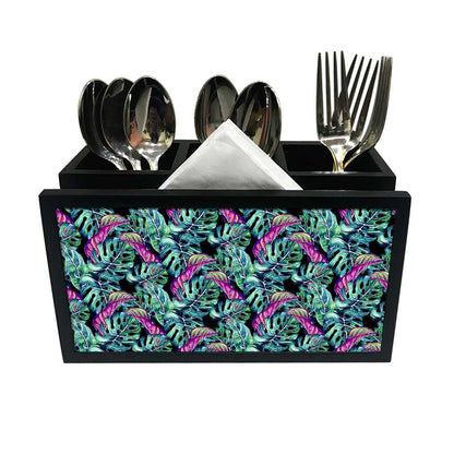 Cutlery Tissue Holder Napkin Stand -  Tropical Green Leaf Nutcase