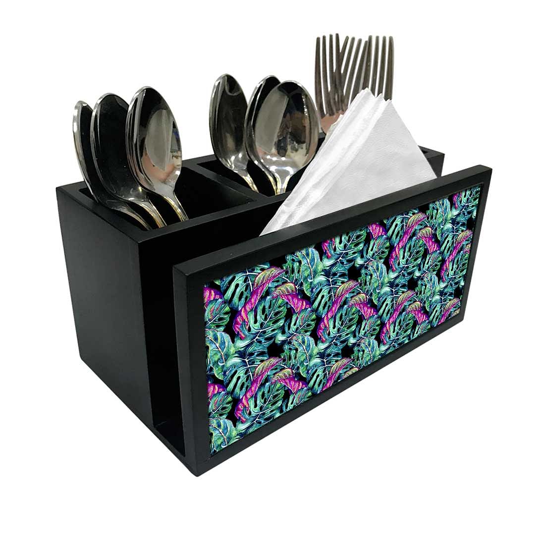 Cutlery Tissue Holder Napkin Stand -  Tropical Green Leaf Nutcase