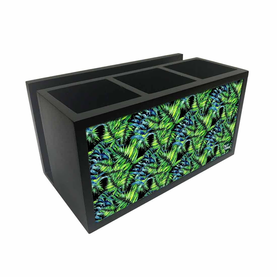 Cutlery Tissue Holder Napkin Stand -  Green Black Tropical Leaf Nutcase