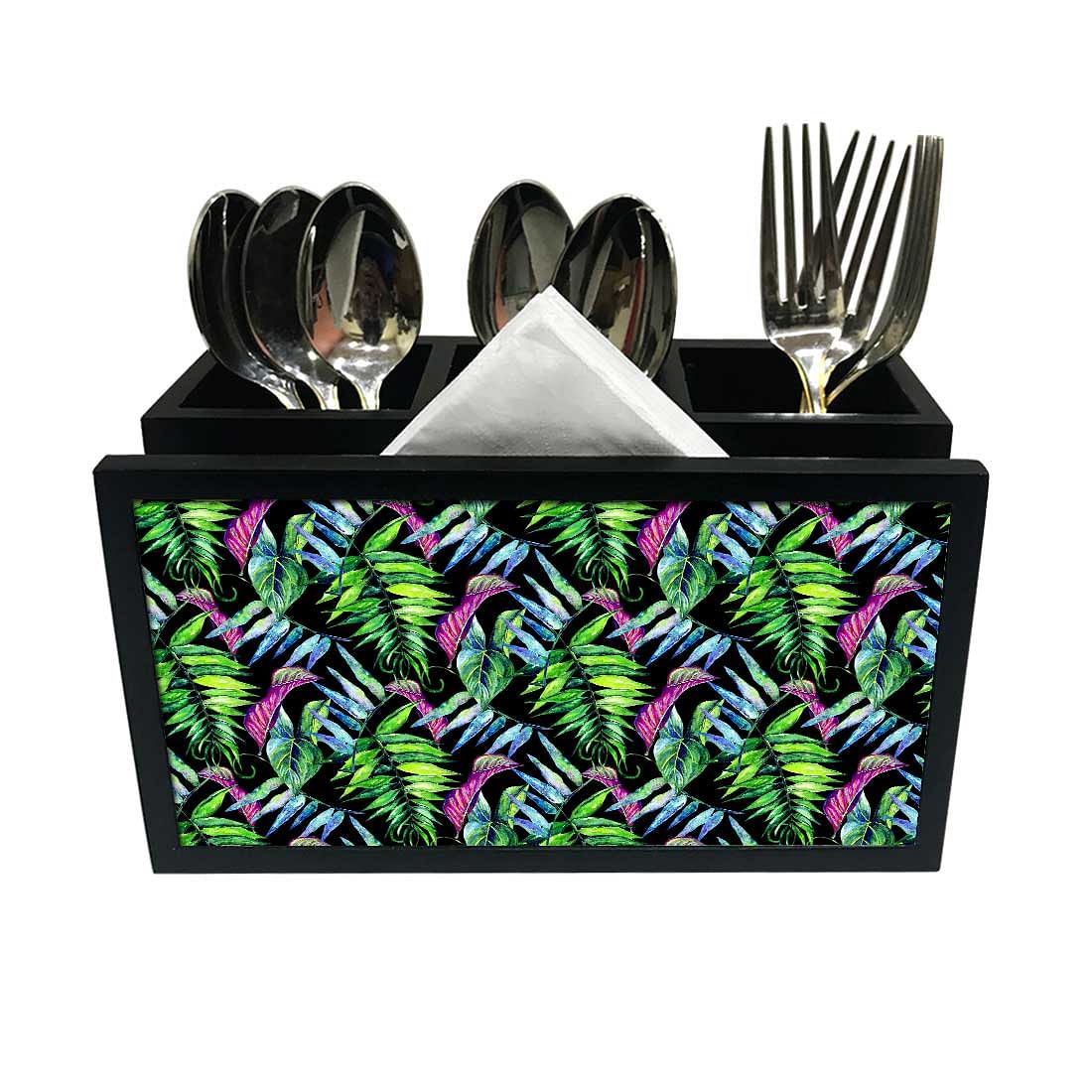 Cutlery Tissue Holder Napkin Stand -  Green Leaf Tropical Nutcase