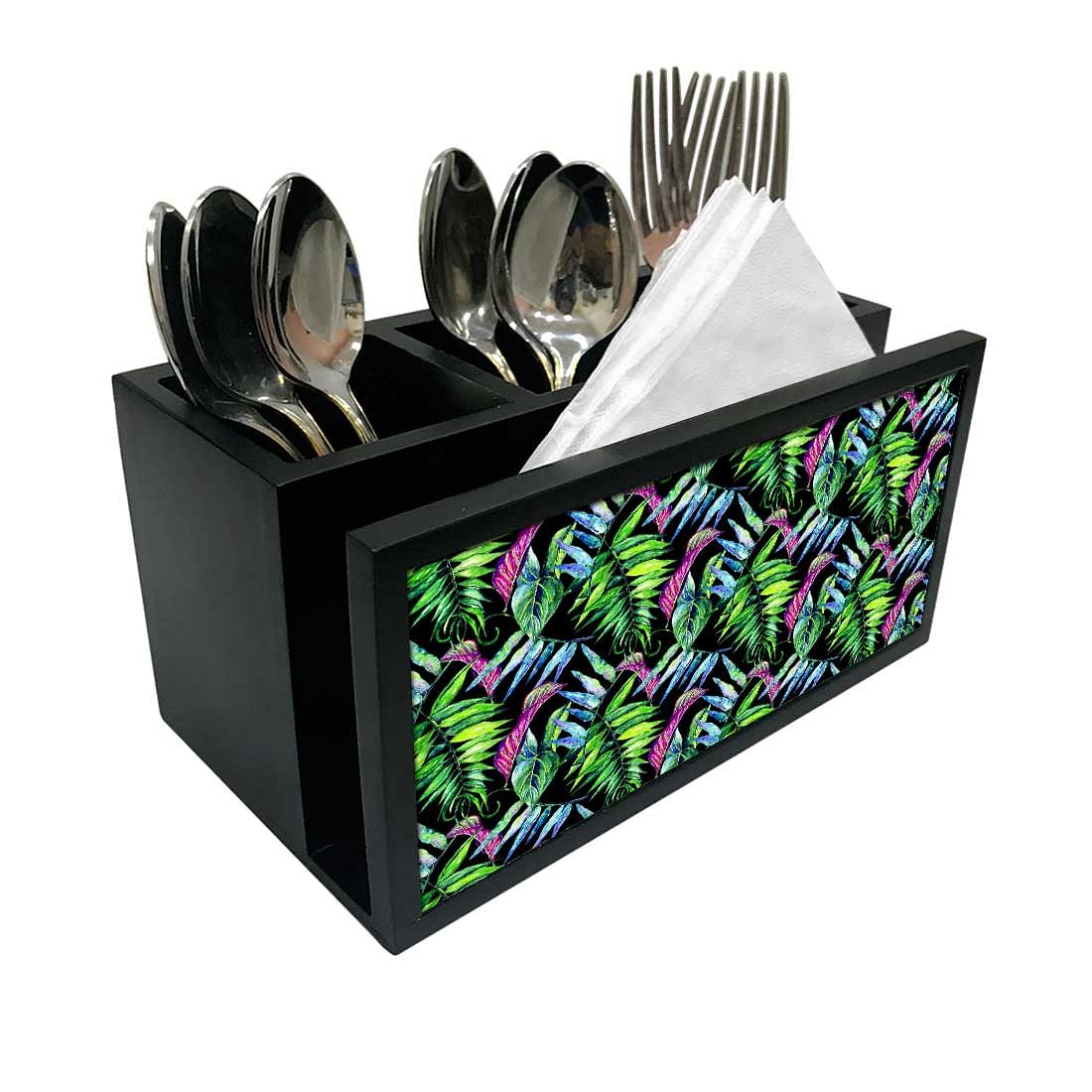 Cutlery Tissue Holder Napkin Stand -  Green Leaf Tropical Nutcase