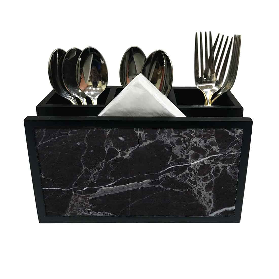 Cutlery Tissue Holder Napkin Stand -  Black Marble Nutcase