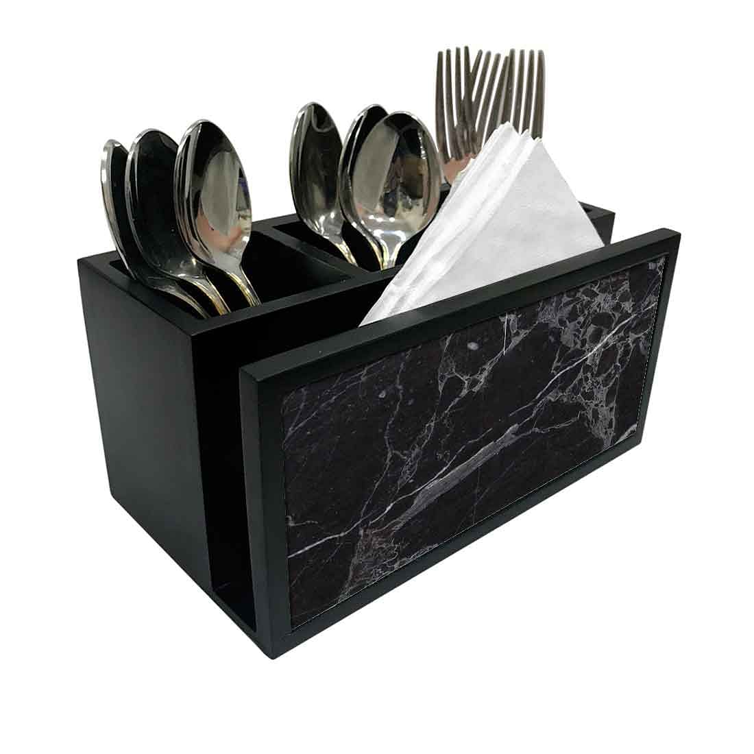 Cutlery Tissue Holder Napkin Stand -  Black Marble Nutcase