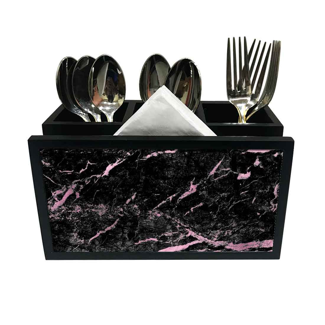 Cutlery Tissue Holder Napkin Stand -  Black and Pink Marble Nutcase