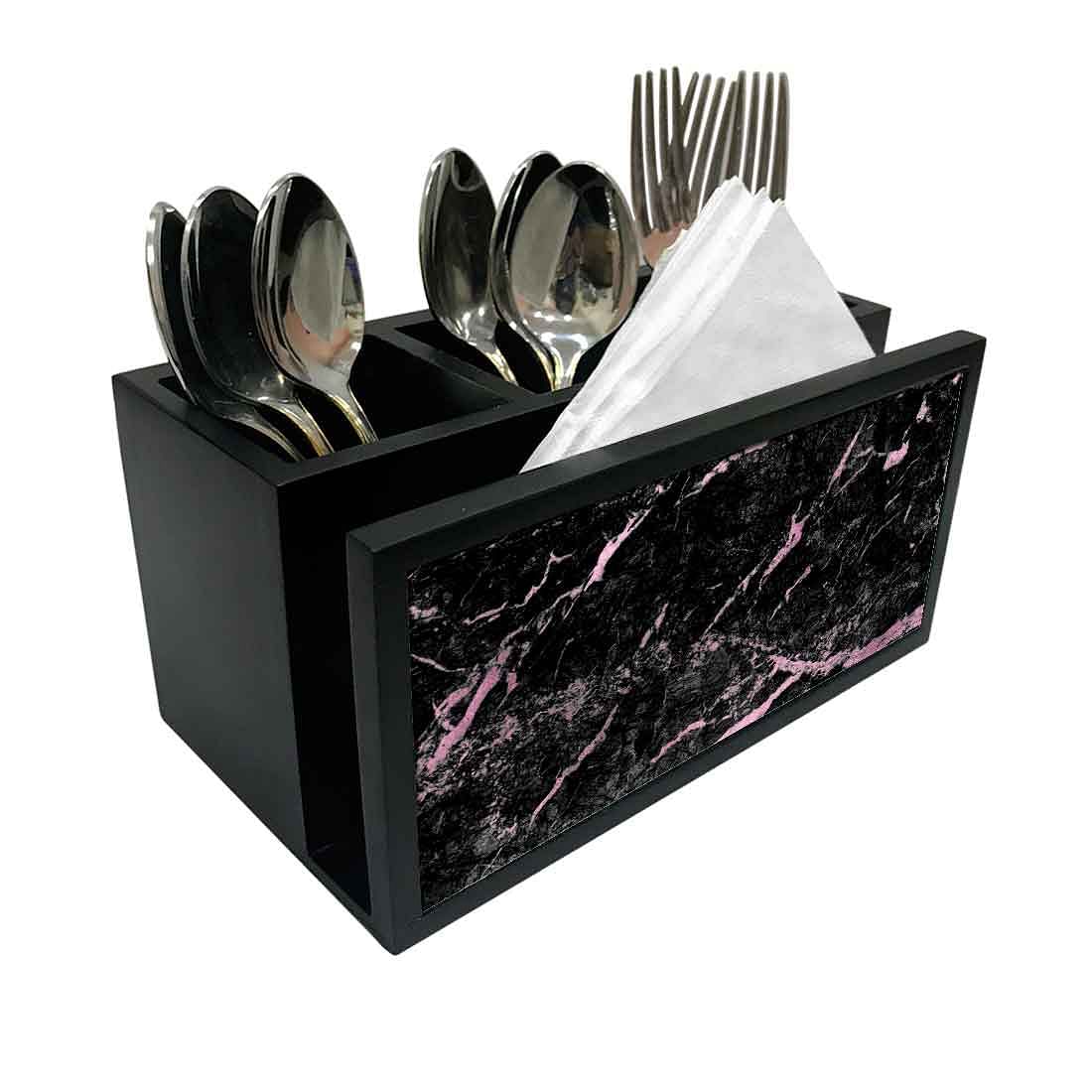 Cutlery Tissue Holder Napkin Stand -  Black and Pink Marble Nutcase