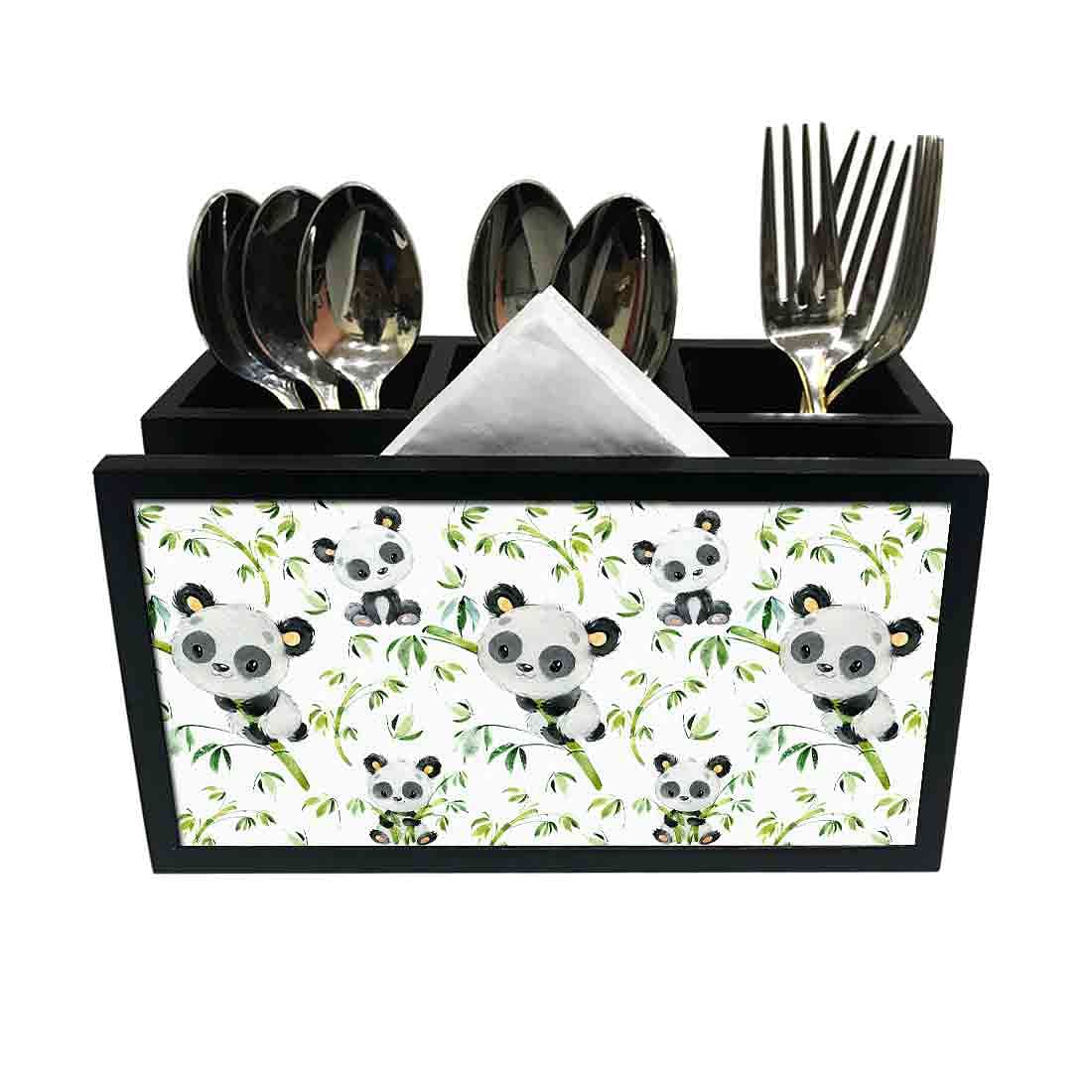 Nutcase Designer Cutlery Tissue Holder Stand Napkin Spoons Forks Knives Organizer - (Cutlery NOT Included) -Made in India - Cute Panda Nutcase