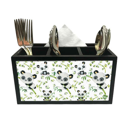 Nutcase Designer Cutlery Tissue Holder Stand Napkin Spoons Forks Knives Organizer - (Cutlery NOT Included) -Made in India - Cute Panda Nutcase