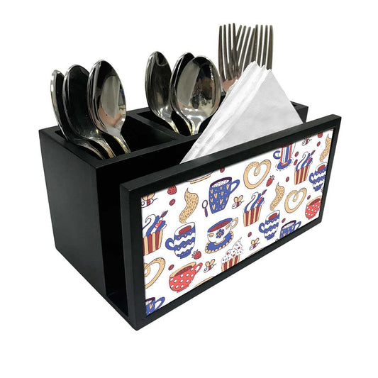 Cutlery Tissue Holder Napkin Stand -  Cup Cake and Tea Nutcase