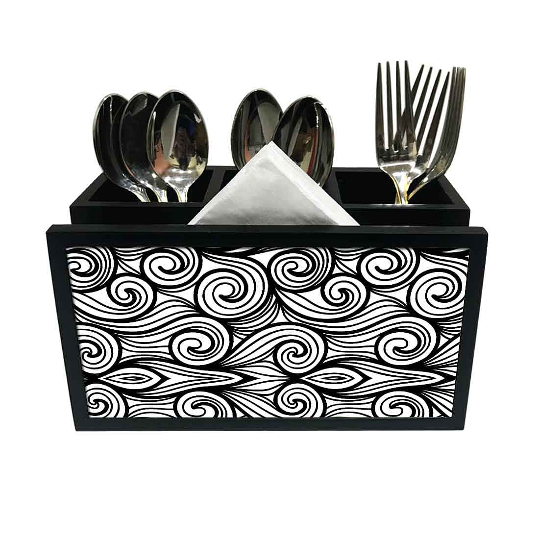 Cutlery Tissue Holder Napkin Stand -  Black and White Pattern Nutcase