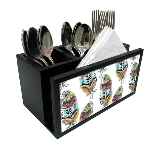 Cutlery Tissue Holder Napkin Stand -  White Feathers Nutcase