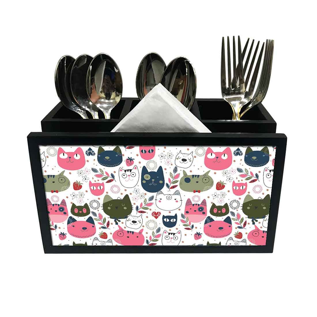 Cutlery Tissue Holder Napkin Stand -  Cute Cat Face Nutcase