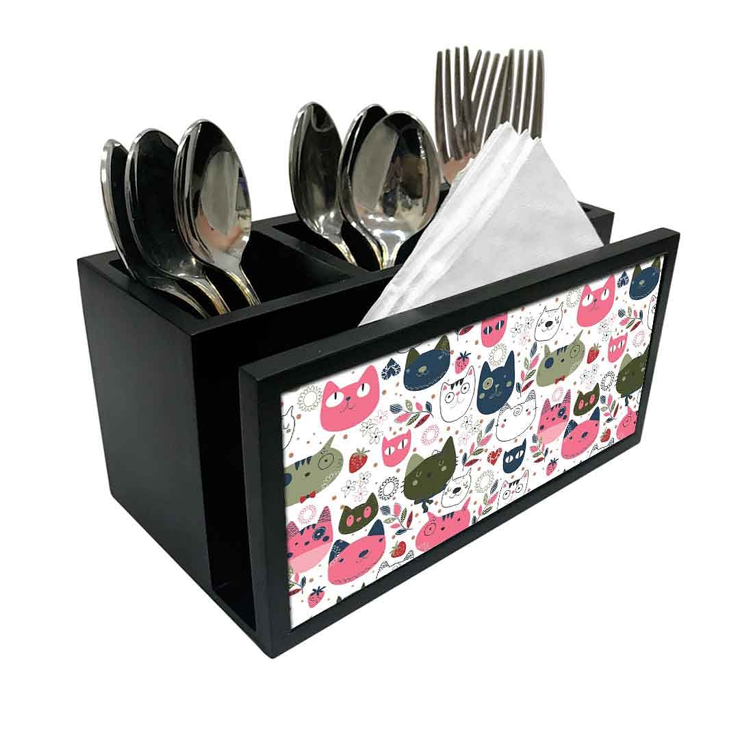 Cutlery Tissue Holder Napkin Stand -  Cute Cat Face Nutcase