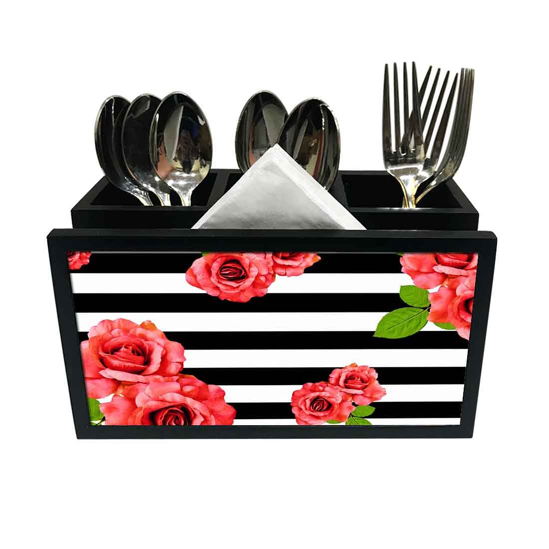 Cutlery Tissue Holder Napkin Stand -  Red Roses Nutcase