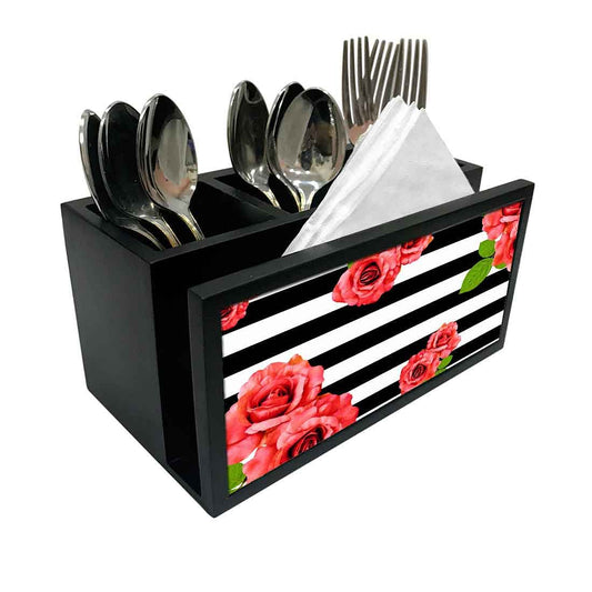 Cutlery Tissue Holder Napkin Stand -  Red Roses Nutcase