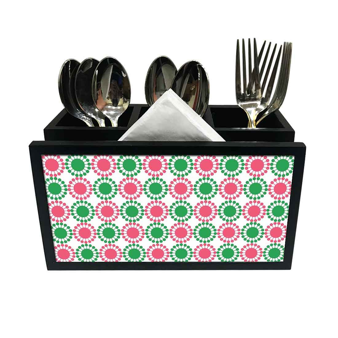 Cutlery Tissue Holder Napkin Stand -  Pink and Green Circle Pattern Nutcase