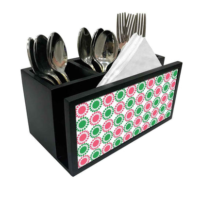 Cutlery Tissue Holder Napkin Stand -  Pink and Green Circle Pattern Nutcase