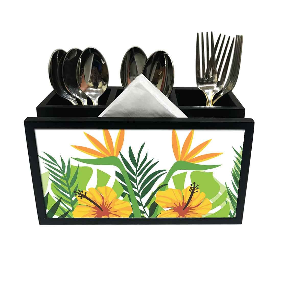 Cutlery Tissue Holder Napkin Stand -  Yellow Hibiscus Nutcase