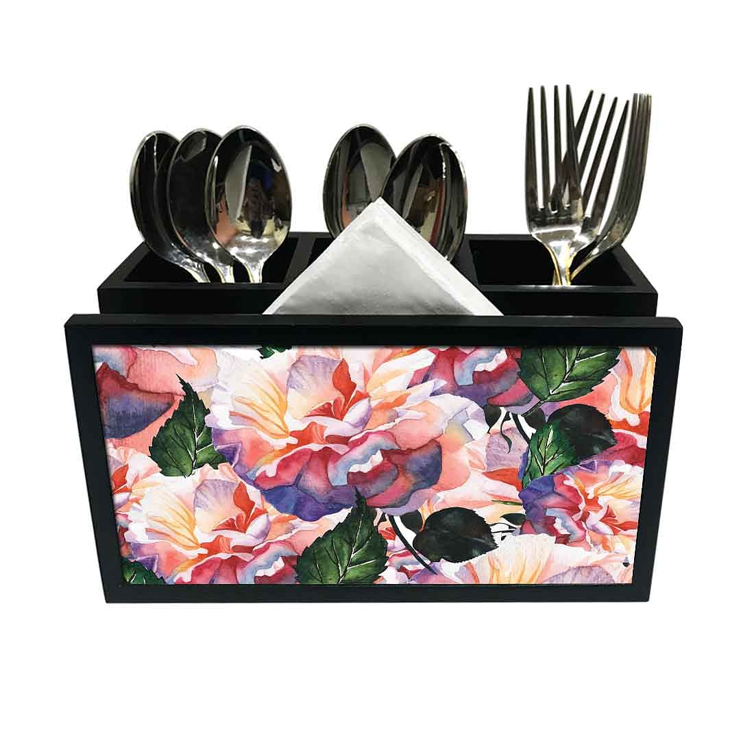 Cutlery Tissue Holder Napkin Stand -  Watercolor Flower and Leaf Nutcase