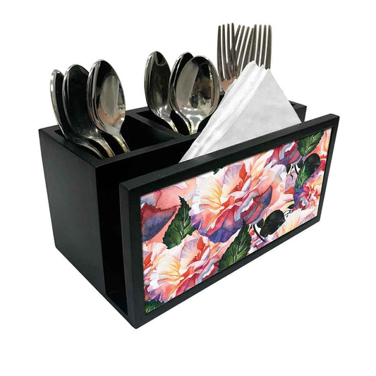 Cutlery Tissue Holder Napkin Stand -  Watercolor Flower and Leaf Nutcase