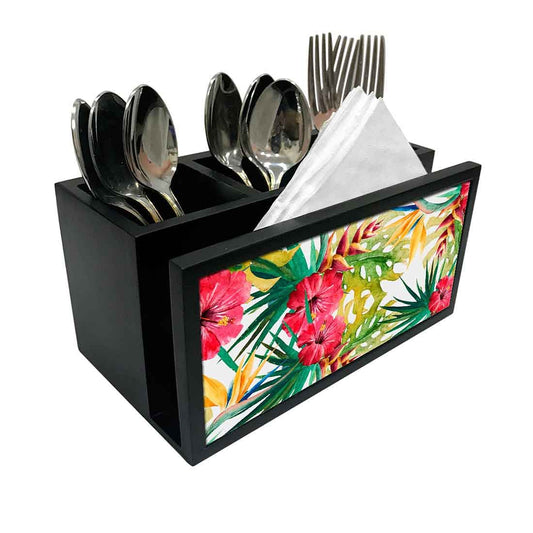 Cutlery Tissue Holder Napkin Stand -  Hibiscus and Leaf Nutcase