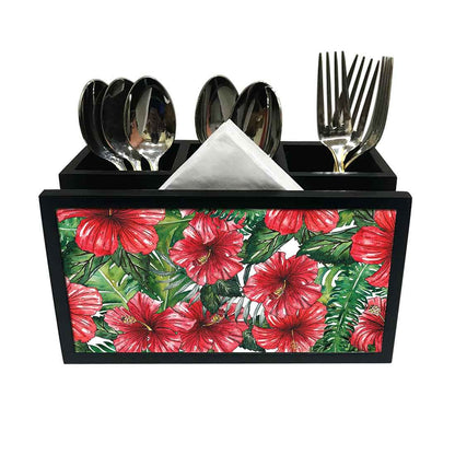 Cutlery Tissue Holder Napkin Stand -  Red Hibiscus Nutcase