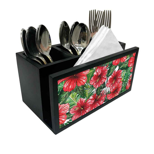 Cutlery Tissue Holder Napkin Stand -  Red Hibiscus Nutcase