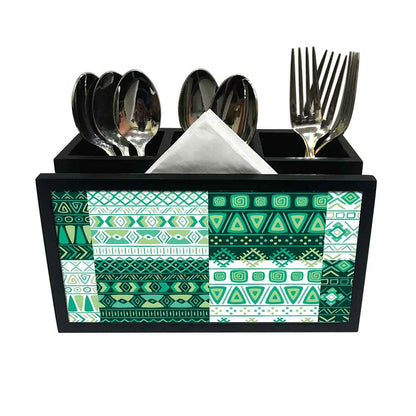 Cutlery Tissue Holder Napkin Stand -  Green Ethnic Design Nutcase