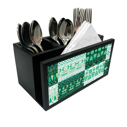 Cutlery Tissue Holder Napkin Stand -  Green Ethnic Design Nutcase